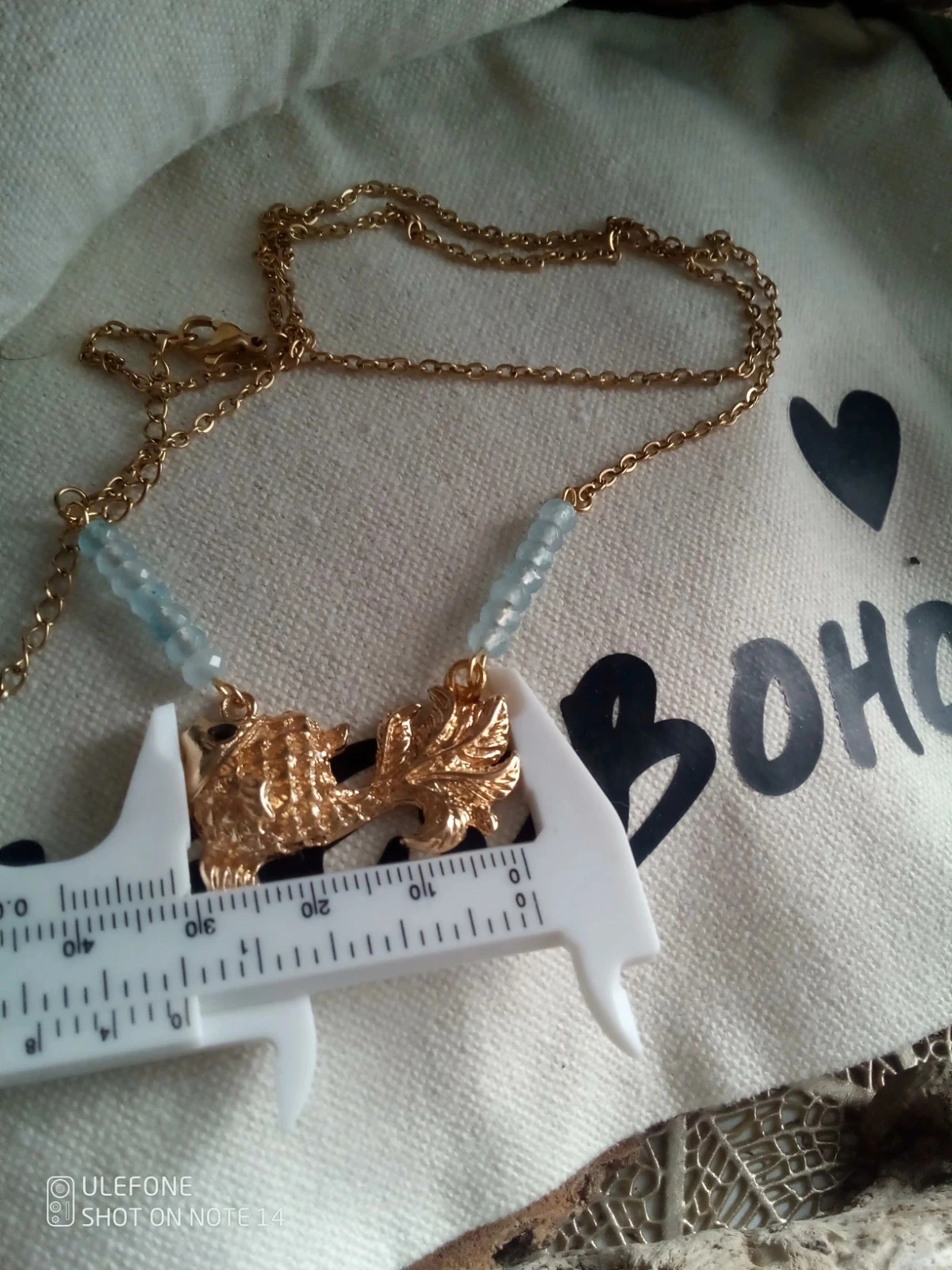 Collier bohème poisson et pierres aigue marine – photo 3